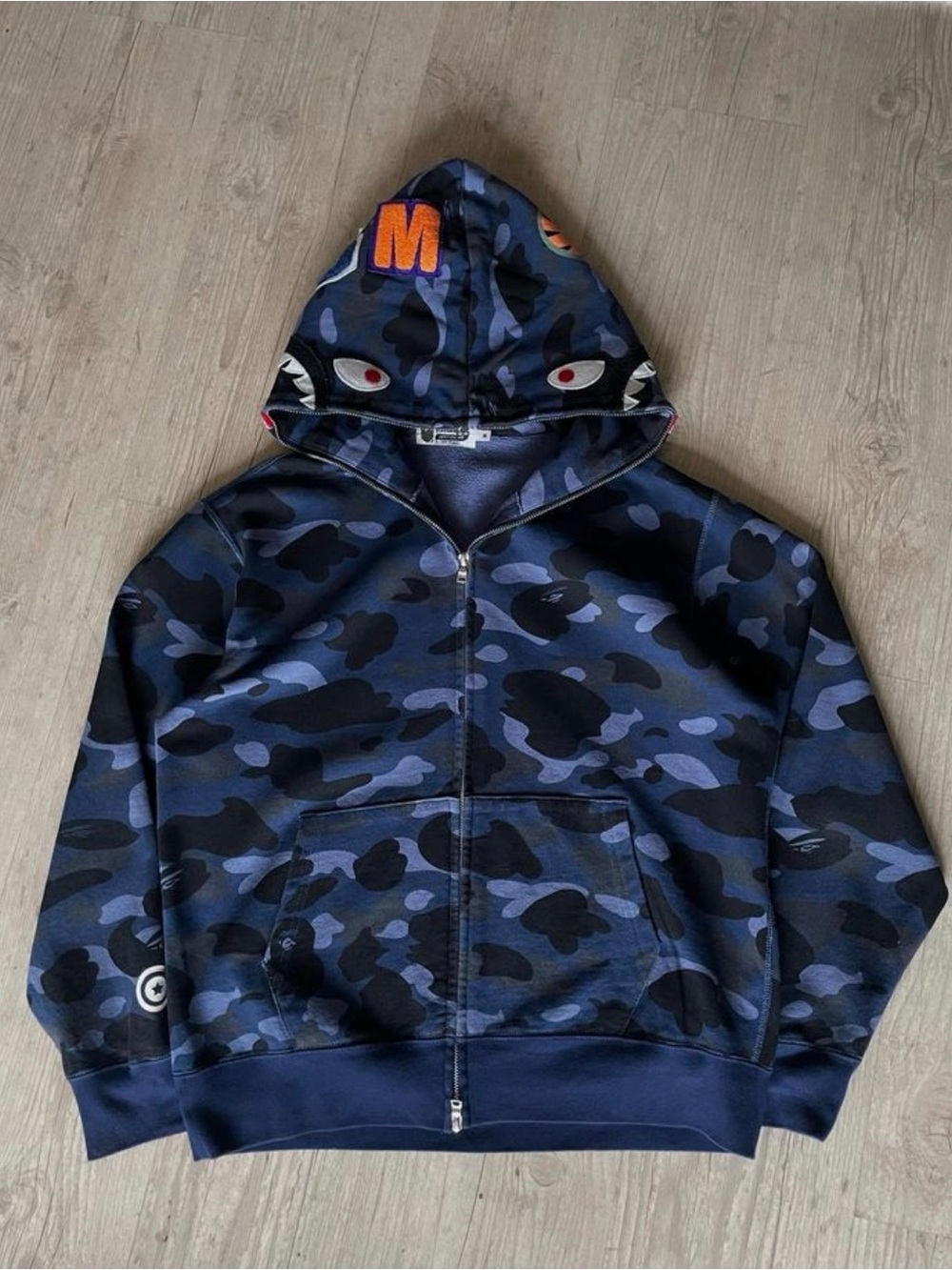 Bape Navy Blue Camo Shark Zip-Up Hoodie
